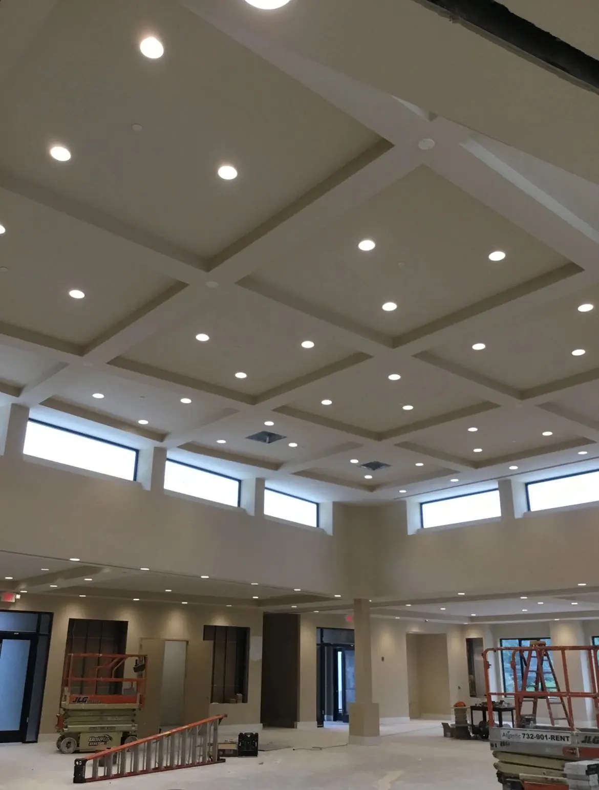 Recessed lighting in a large open commercial interior