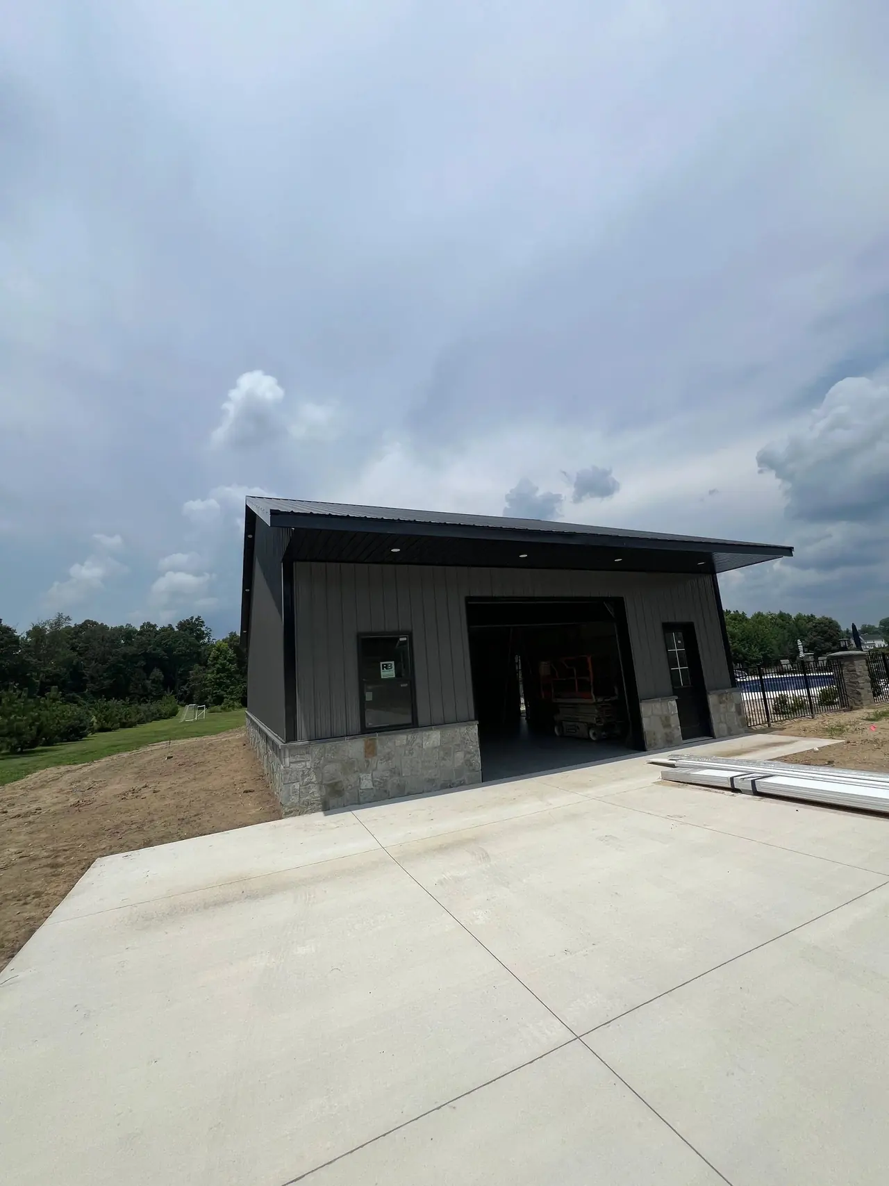 New pavilion-style building with covered entrance