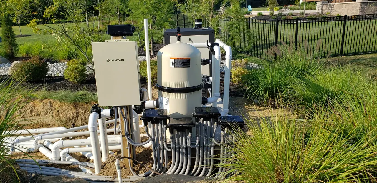 Pool filter, plumbing and electrical enclosure